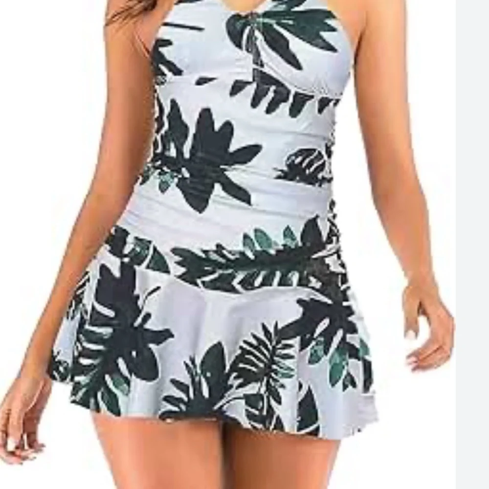 NBW,  One-Piece Palm Beach Bathing Suit with Attached Skort, Size M